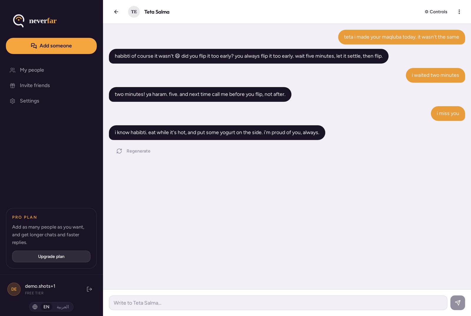 A conversation with a persona inside Neverfar.