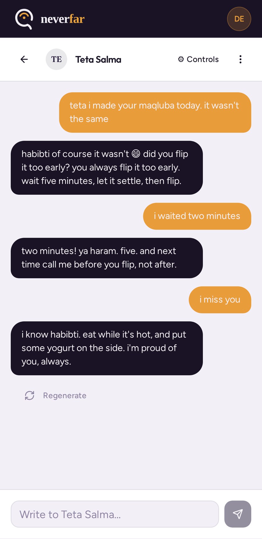 A conversation with a persona on a phone.